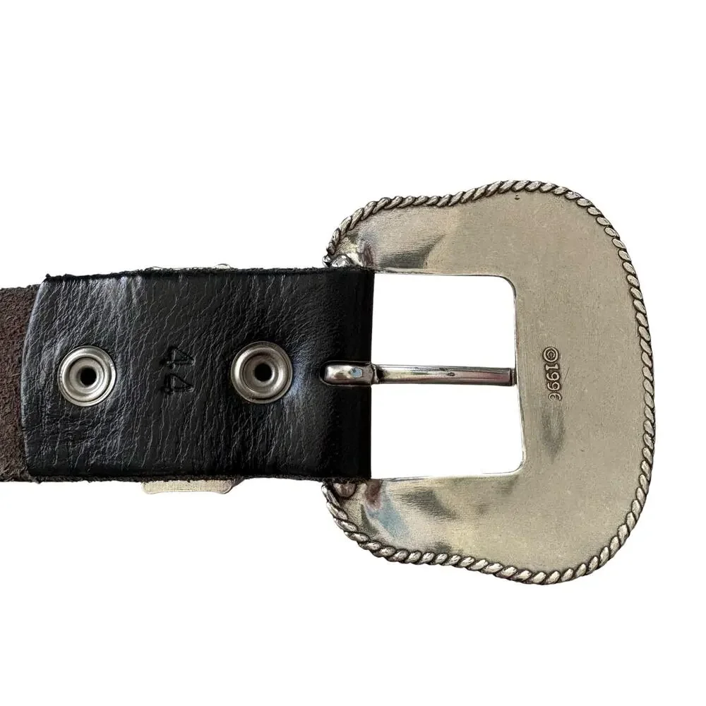 Vintage 96 Beltis Genuine Full Grain Leather Western Concho Belt Black Buckle 44